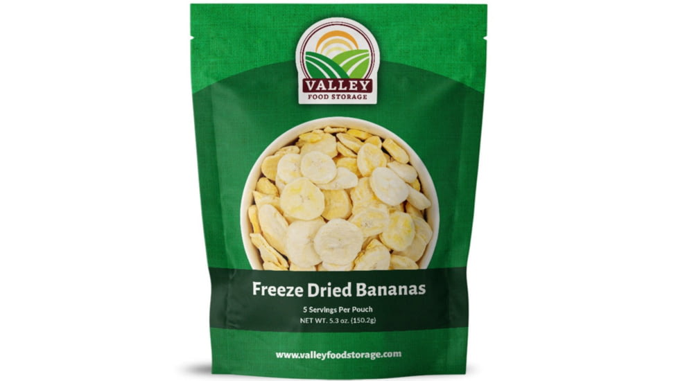 Valley Food Storage Freeze Dried Bananas, 5.3 oz, 5 Servings, Natural, 1 Pouch, V101