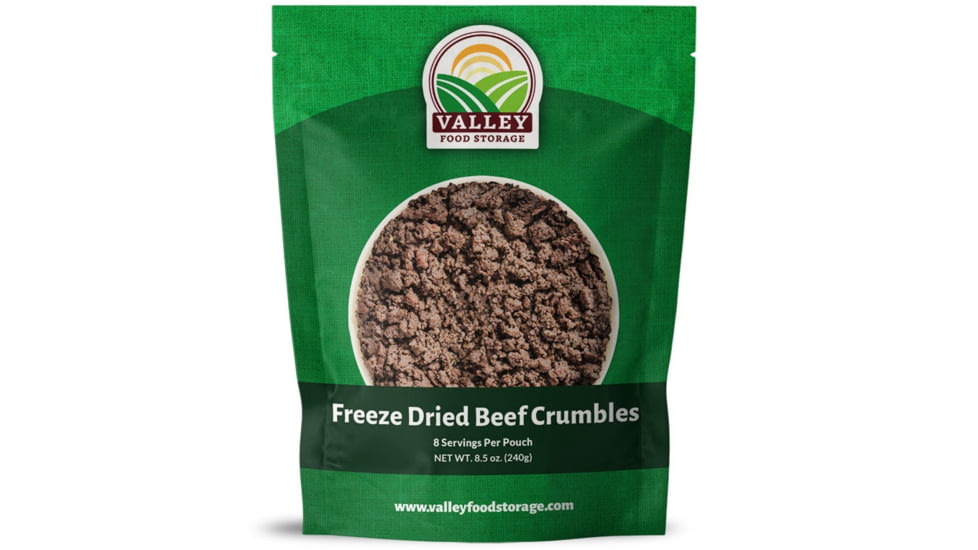 Valley Food Storage Freeze Dried Beef Crumbles, 8.5 oz, 8 Servings, Natural, 1 Pouch, v309
