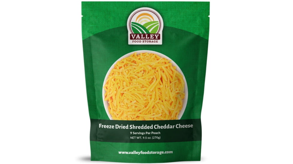 Valley Food Storage Freeze Dried Shredded Cheddar Cheese, 9.5 oz, 9 Servings, Natural, 1 Pouch, v700