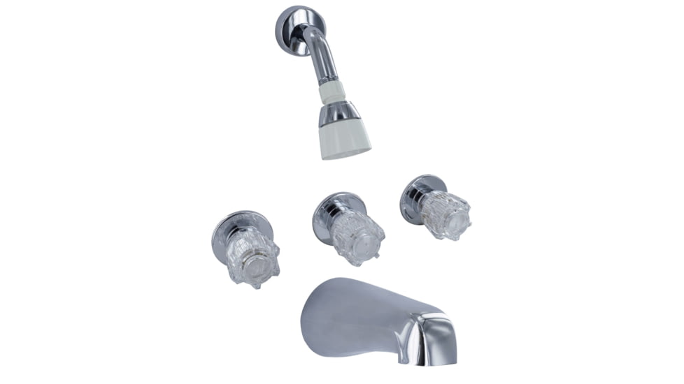 Valterra Brass Three Handle 8in Tub/Shower Faucet w/ Shower Head Kit Chrome, PF214307