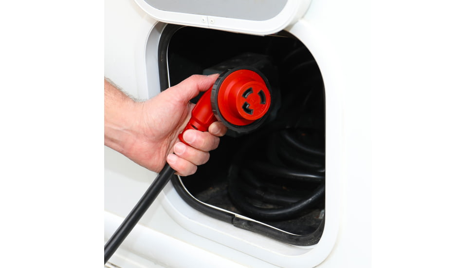 Valterra Mighty Cord 90 deg LED Detachable 30 Amp Power Cord w/ Handle, Red, 25ft, A10-3025ED90