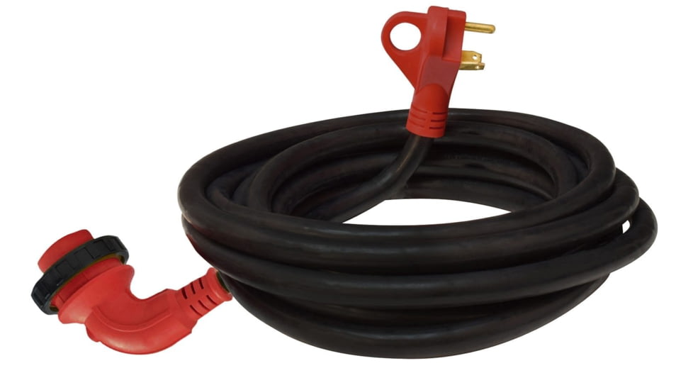 Valterra Mighty Cord 90 deg LED Detachable 30 Amp Power Cord w/ Handle, Red, 25ft, A10-3025ED90