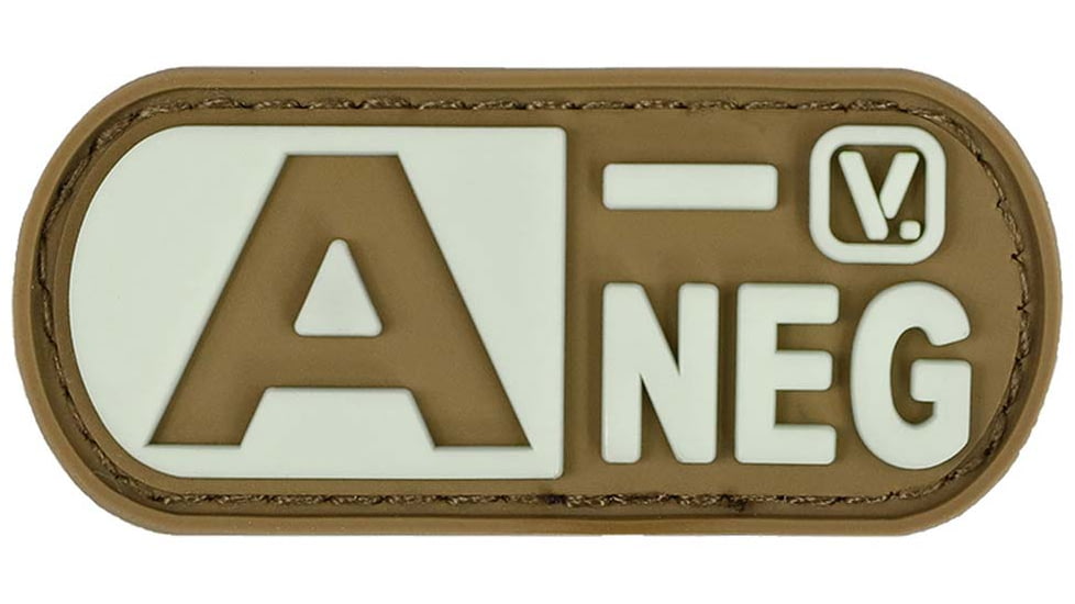 Vanquest Gear Blood Type A- Negative - Glow In The Dark Patch, Coyote Tan, 9ZBLTY-9ANEG-CT-GITD