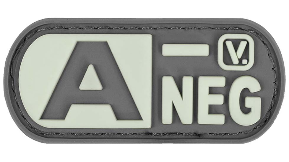Vanquest Gear Blood Type A- Negative - Glow In The Dark Patch, Wolf Gray, 9ZBLTY-9ANEG-WG-GITD