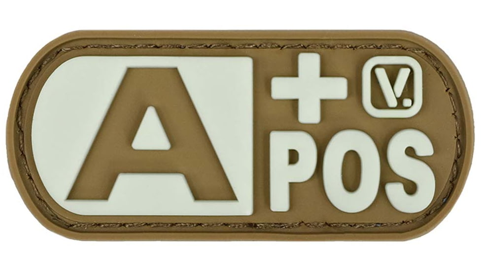 Vanquest Gear Blood Type A Positive - Glow In The Dark Patch, Coyote Tan, 9ZBLTY-9APOS-CT-GITD