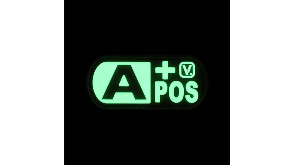 Vanquest Gear Blood Type A Positive - Glow In The Dark Patch, Wolf Gray, 9ZBLTY-9APOS-WG-GITD