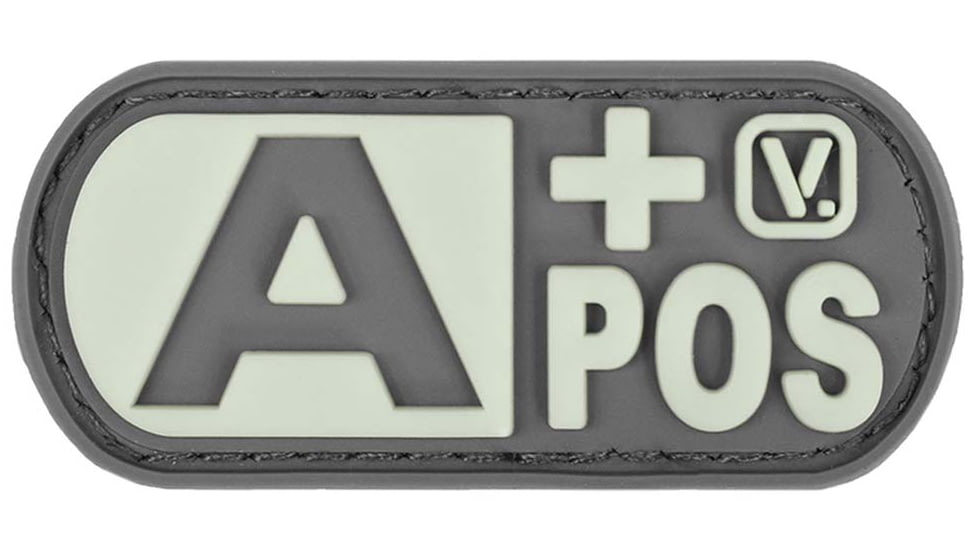 Vanquest Gear Blood Type A Positive - Glow In The Dark Patch, Wolf Gray, 9ZBLTY-9APOS-WG-GITD