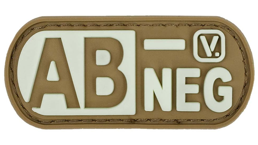 Vanquest Gear Blood Type AB- Negative - Glow In The Dark Patch, Coyote Tan, 9ZBLTY-ABNEG-CT-GITD