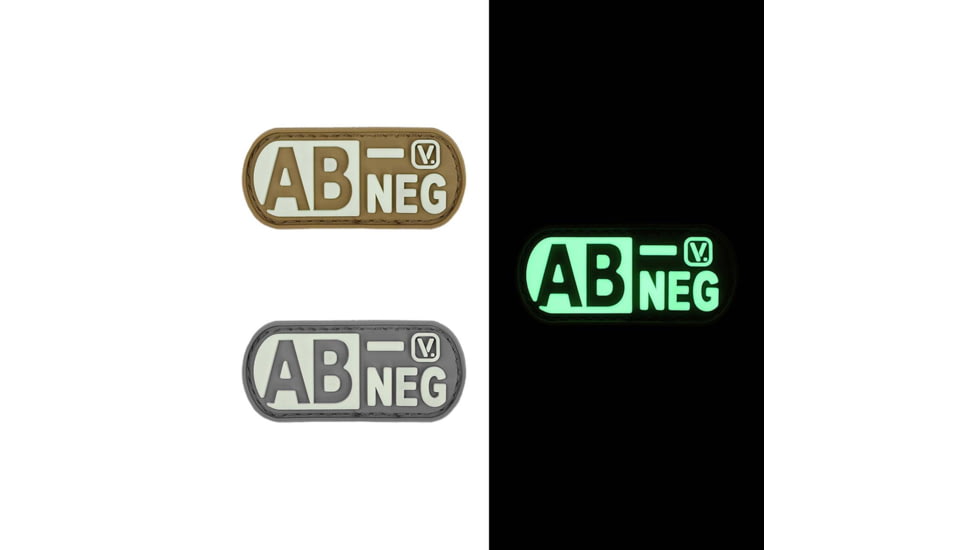 Vanquest Gear Blood Type AB- Negative - Glow In The Dark Patch, Wolf Gray, 9ZBLTY-ABNEG-WG-GITD