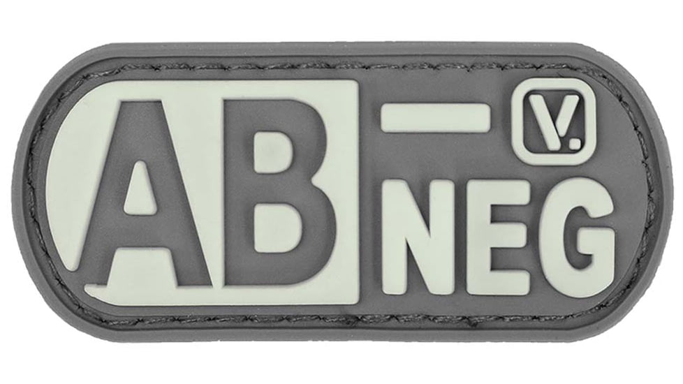 Vanquest Gear Blood Type AB- Negative - Glow In The Dark Patch, Wolf Gray, 9ZBLTY-ABNEG-WG-GITD