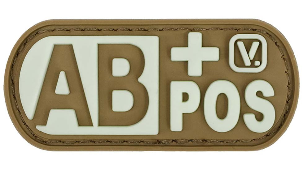 Vanquest Gear Blood Type AB Positive - Glow In The Dark Patch, Coyote Tan, 9ZBLTY-ABPOS-CT-GITD