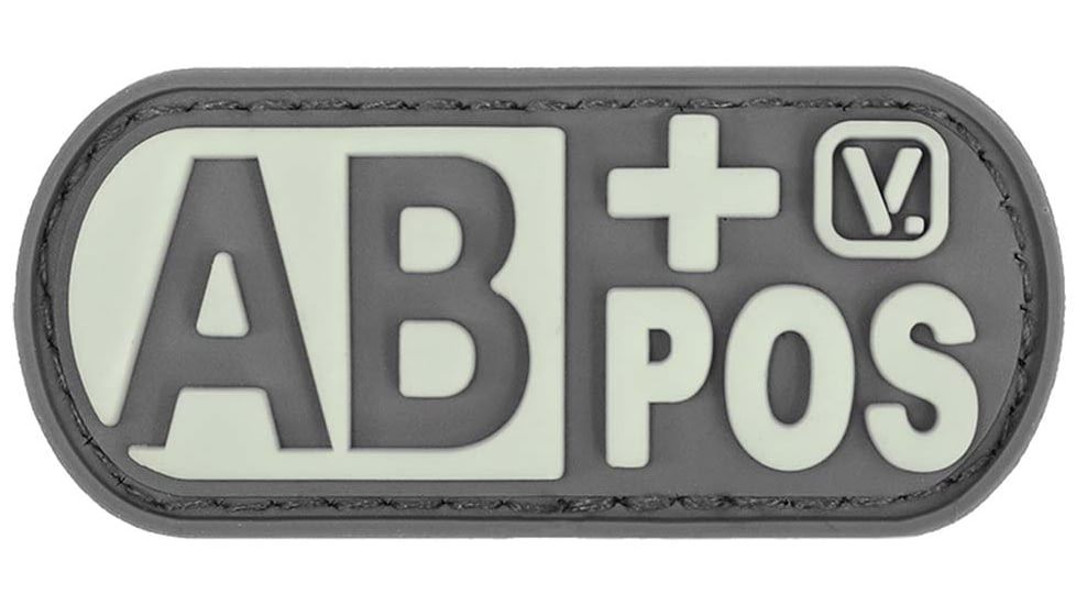 Vanquest Gear Blood Type AB Positive - Glow In The Dark Patch, Wolf Gray, 9ZBLTY-ABPOS-WG-GITD