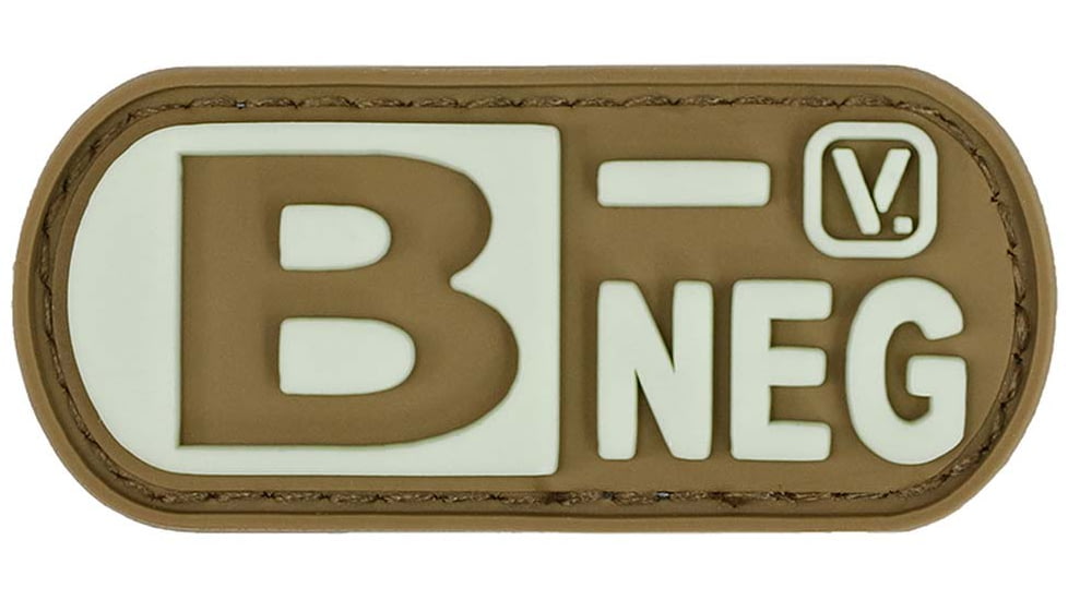 Vanquest Gear Blood Type B- Negative - Glow In The Dark Patch, Coyote Tan, 9ZBLTY-9BNEG-CT-GITD