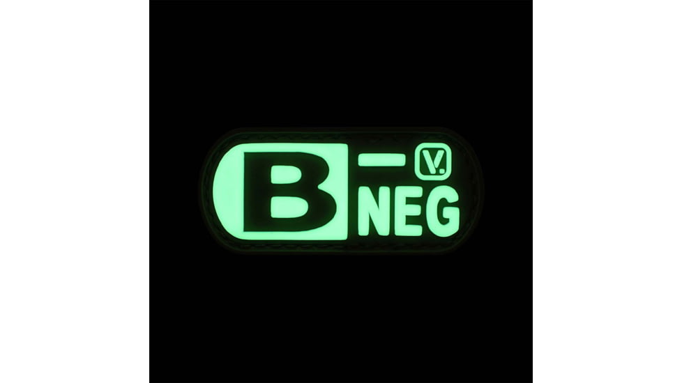 Vanquest Gear Blood Type B- Negative - Glow In The Dark Patch, Wolf Gray, 9ZBLTY-9BNEG-WG-GITD