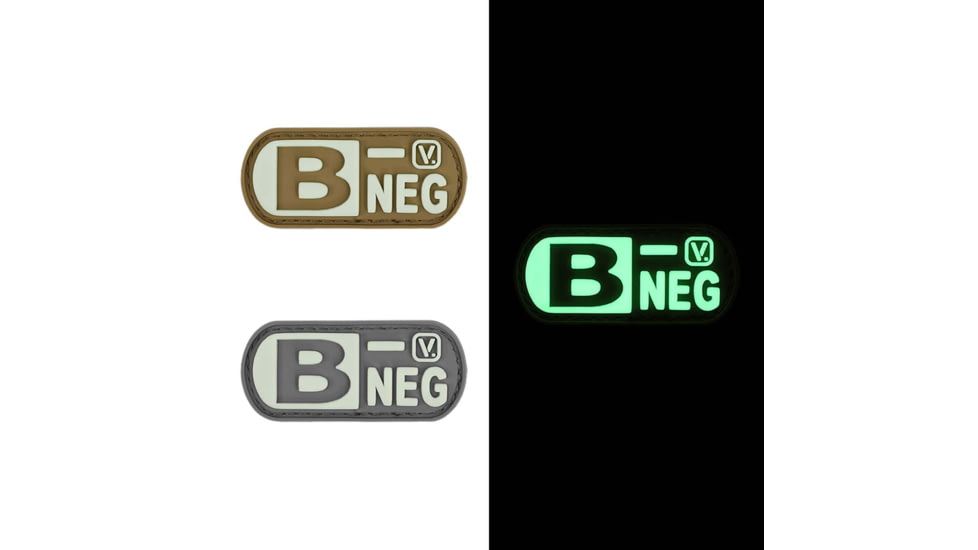 Vanquest Gear Blood Type B- Negative - Glow In The Dark Patch, Wolf Gray, 9ZBLTY-9BNEG-WG-GITD