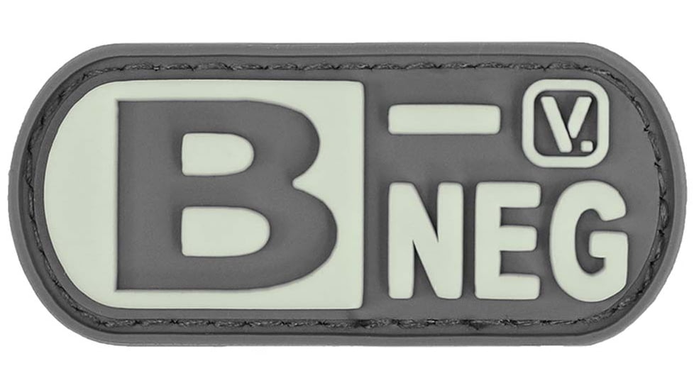 Vanquest Gear Blood Type B- Negative - Glow In The Dark Patch, Wolf Gray, 9ZBLTY-9BNEG-WG-GITD