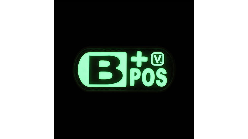 Vanquest Gear Blood Type B Positive - Glow In The Dark Patch, Wolf Gray, 9ZBLTY-9BPOS-WG-GITD