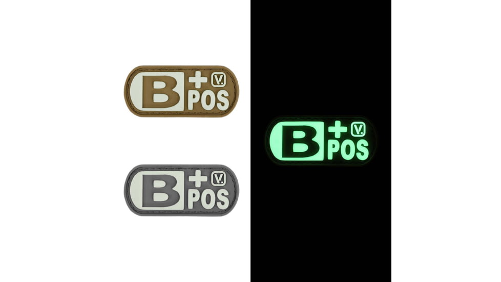 Vanquest Gear Blood Type B Positive - Glow In The Dark Patch, Wolf Gray, 9ZBLTY-9BPOS-WG-GITD