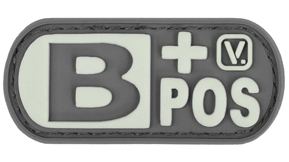 Vanquest Gear Blood Type B Positive - Glow In The Dark Patch, Wolf Gray, 9ZBLTY-9BPOS-WG-GITD