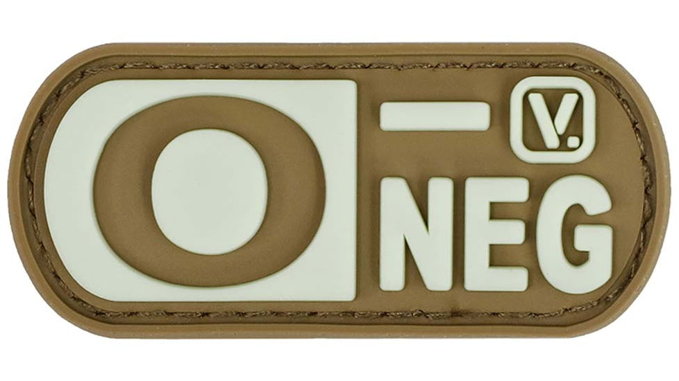 Vanquest Gear Blood Type O- Negative - Glow In The Dark Patch, Coyote Tan, 9ZBLTY-9ONEG-CT-GITD