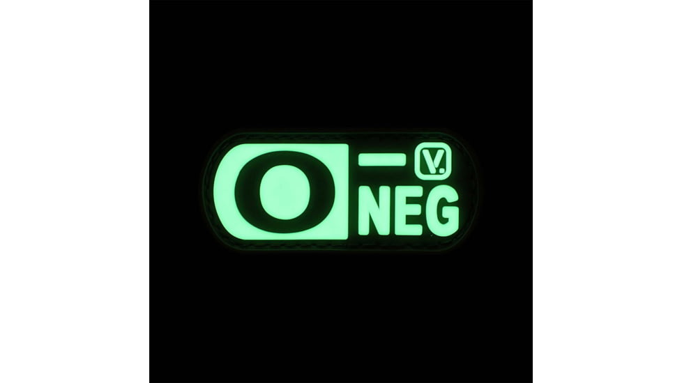 Vanquest Gear Blood Type O- Negative - Glow In The Dark Patch, Wolf Gray, 9ZBLTY-9ONEG-WG-GITD