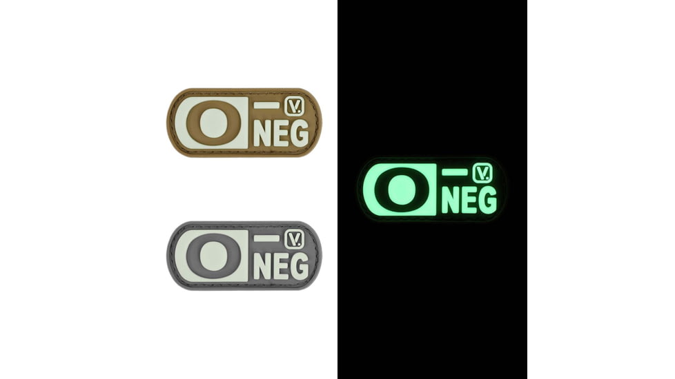 Vanquest Gear Blood Type O- Negative - Glow In The Dark Patch, Wolf Gray, 9ZBLTY-9ONEG-WG-GITD