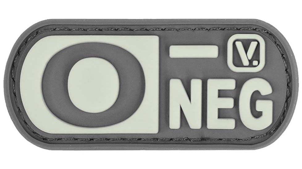 Vanquest Gear Blood Type O- Negative - Glow In The Dark Patch, Wolf Gray, 9ZBLTY-9ONEG-WG-GITD