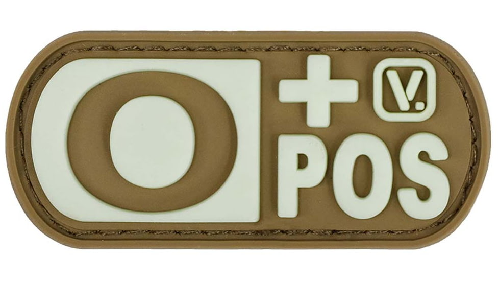 Vanquest Gear Blood Type O Positive - Glow In The Dark Patch, Coyote Tan, 9ZBLTY-9OPOS-CT-GITD