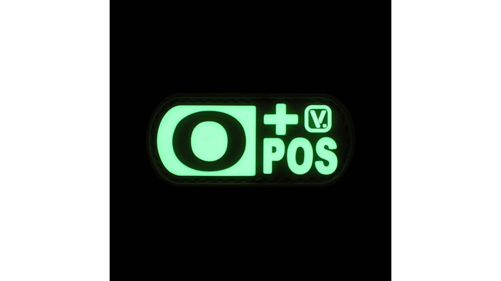 Vanquest Gear Blood Type O Positive - Glow In The Dark Patch, Wolf Gray, 9ZBLTY-9OPOS-WG-GITD