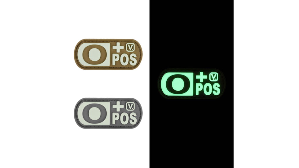 Vanquest Gear Blood Type O Positive - Glow In The Dark Patch, Wolf Gray, 9ZBLTY-9OPOS-WG-GITD