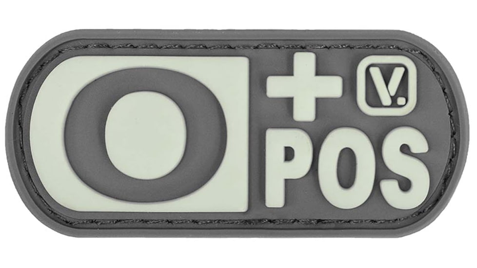 Vanquest Gear Blood Type O Positive - Glow In The Dark Patch, Wolf Gray, 9ZBLTY-9OPOS-WG-GITD