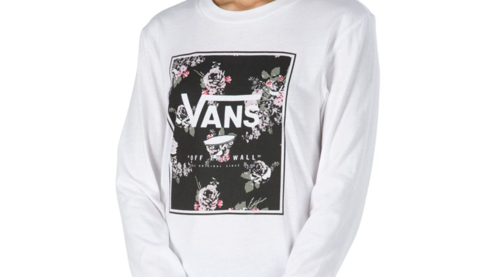 Vans Boxed Logo Floral Long Sleeve Boyfriend T-Shirt - Womens, White, Extra Small, VN0A3TA7WHT-XSmall