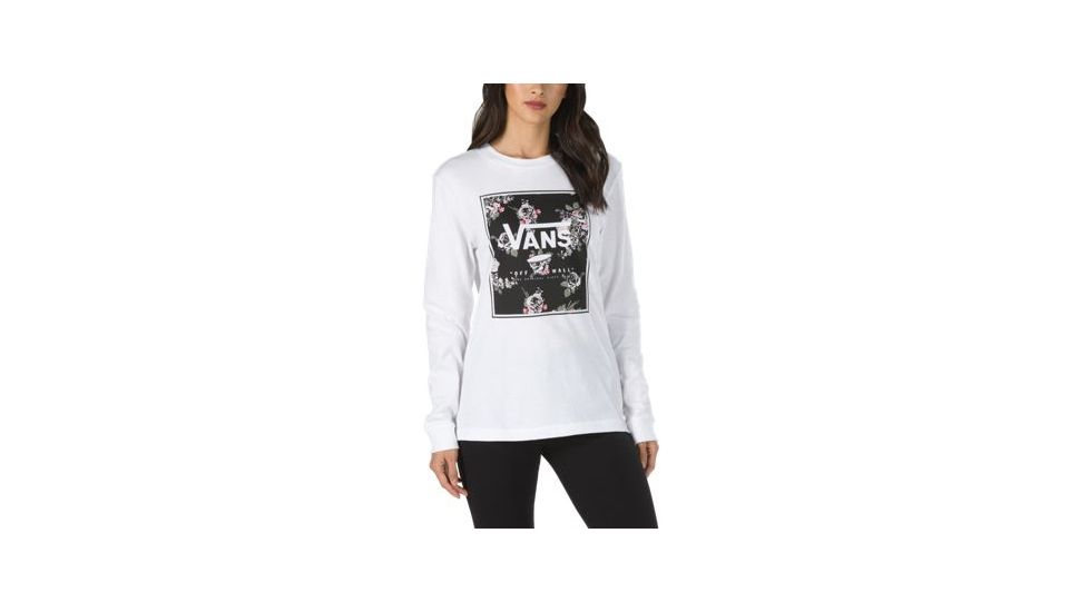 Vans Boxed Logo Floral Long Sleeve Boyfriend T-Shirt - Womens, White, Extra Small, VN0A3TA7WHT-XSmall