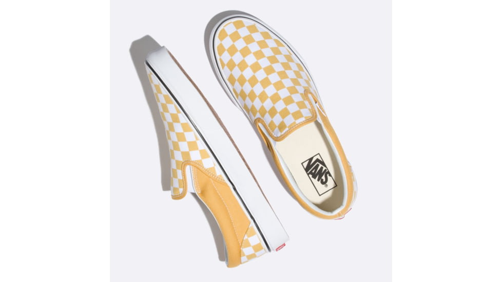 Vans Classic Checkerboard Slip-On Shoes, Ochre/True White, 5, VN0A38F7QCP-CB-O/TW-5