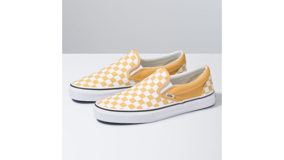 Vans Classic Checkerboard Slip-On Shoes, Ochre/True White, 5, VN0A38F7QCP-CB-O/TW-5