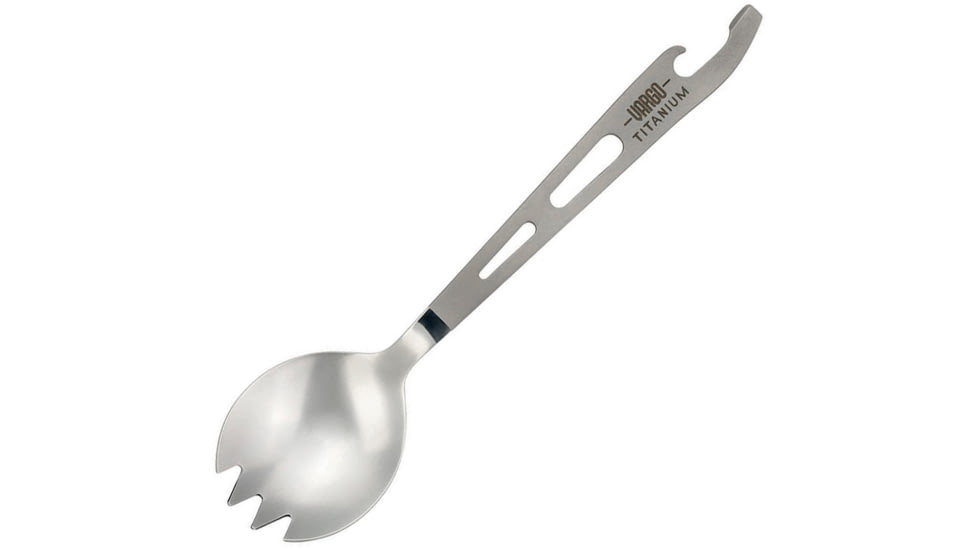 Vargo Scork with integrated can/bottle opener, 6.25in Overall, 0.4Oz, Spork With Integrated Can/Bottle Opener, Titanium Construction, T-222