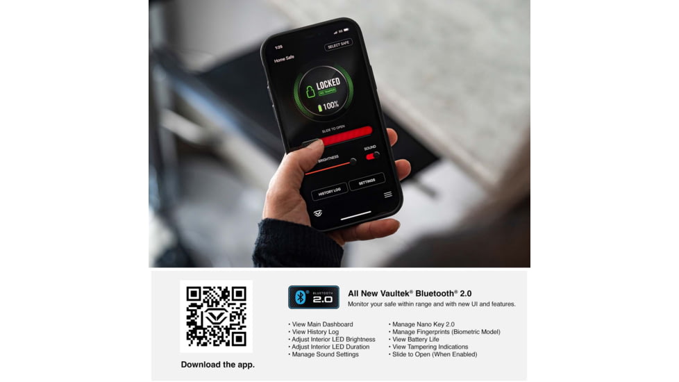 Vaultek Safe Compact Biometric Bluetooth 2.0 Smart Safe, 20 Series, Black, VS20i-BK