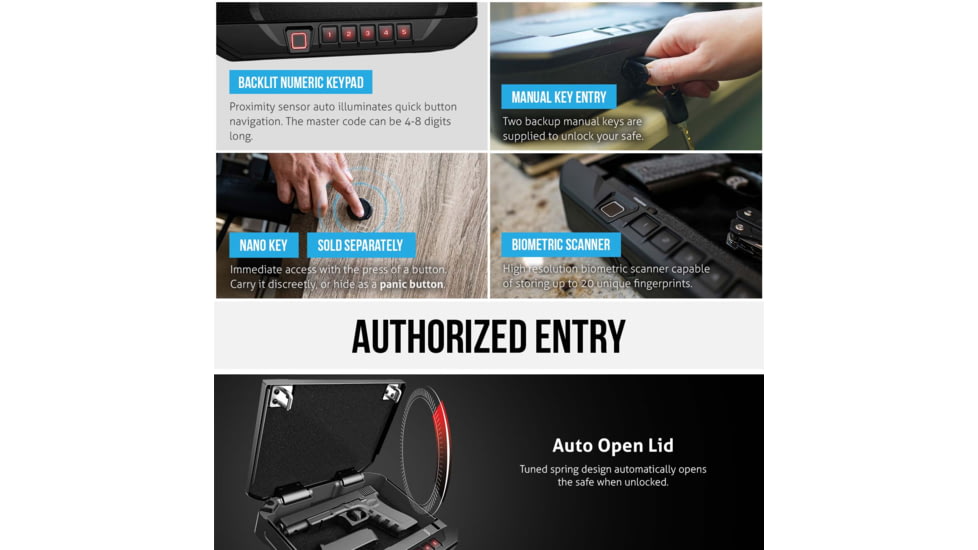 Vaultek Safe Compact Biometric Bluetooth 2.0 Smart Safe, 20 Series, Black, VS20i-BK