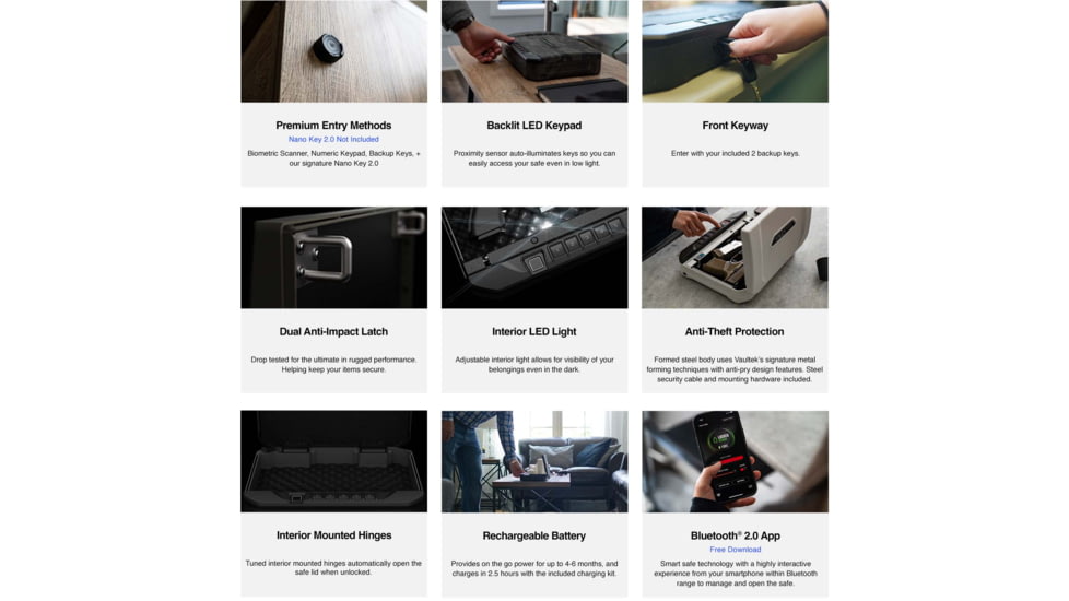 Vaultek Safe Compact Biometric Bluetooth 2.0 Smart Safe, 20 Series, Black, VS20i-BK