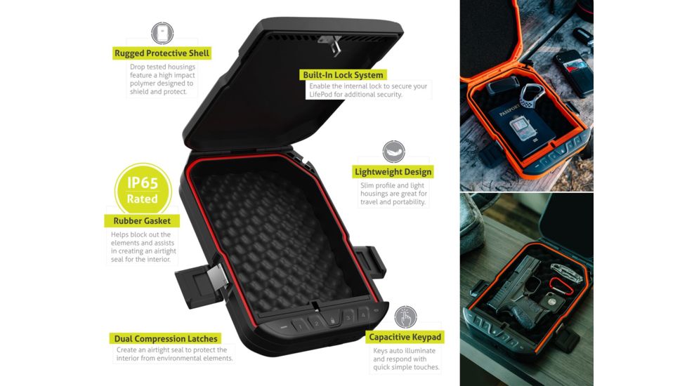 Vaultek Safe LifePod Rugged Airtight Weather Resistant Storage with Built-in Lock, Covert Black VLP1.0-BK