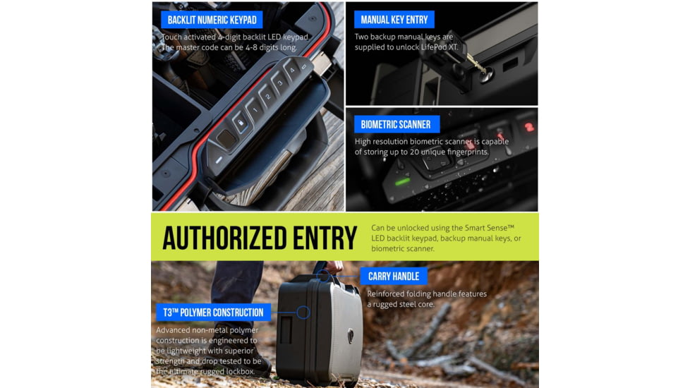 Vaultek Safe LifePod XT Standard-size Safe w/Base Pluck Foam and Protective Lid Crate Foam Panel, Black, VLP-XT1i-BK