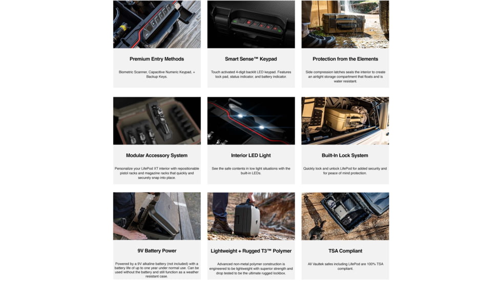 Vaultek Safe LifePod XT Standard-size Safe w/Base Pluck Foam and Protective Lid Crate Foam Panel, Black, VLP-XT1i-BK