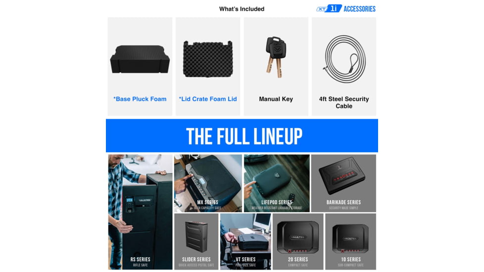 Vaultek Safe LifePod XT Standard-size Safe w/Base Pluck Foam and Protective Lid Crate Foam Panel, Black, VLP-XT1i-BK