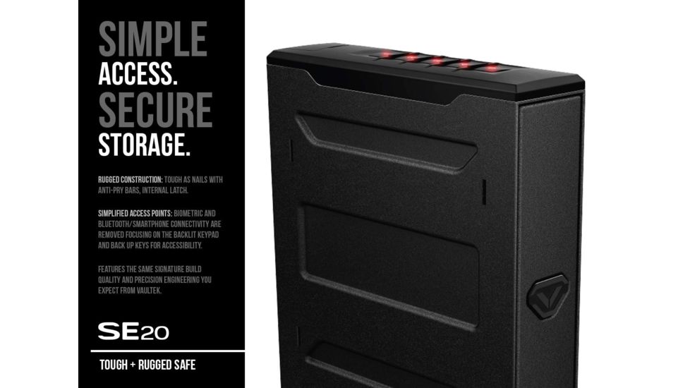 Vaultek Safe SE20 Slider Essential Compact Pistol Vault, Covert Black SE20-BK