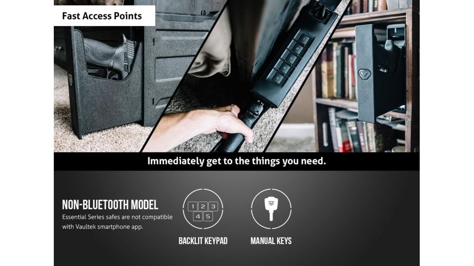 Vaultek Safe SE20 Slider Essential Compact Pistol Vault, Covert Black SE20-BK