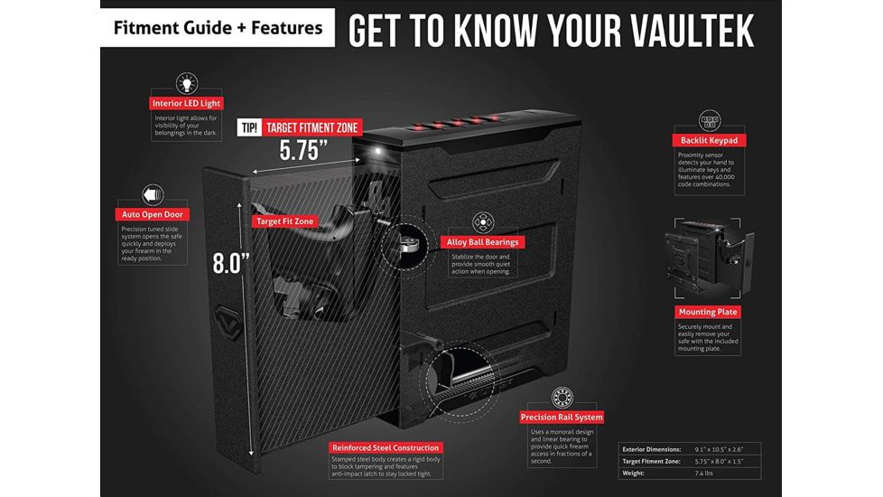 Vaultek Safe SE20 Slider Essential Compact Pistol Vault, Covert Black SE20-BK