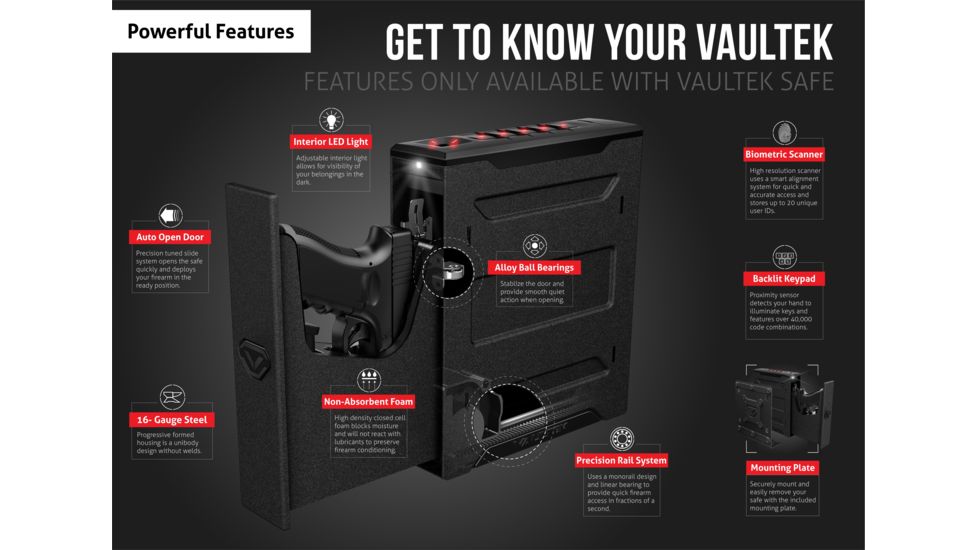 Vaultek Safe SL20i Slider Biometric Bluetooth Pistol Vault, Black, SL20i-BK