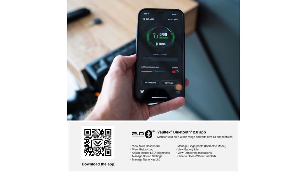 Vaultek Safe SR20i Biometric and Bluetooth 2.0 Slider Safe, Black, SR20i-BK