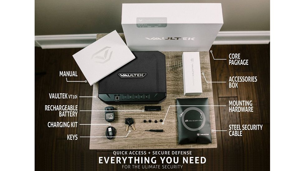 Vaultek Safe VT10i Biometric Bluetooth Smart Safe w/ Auto-Open Lid, Rechargeable Battery, Black, VT10i-BK