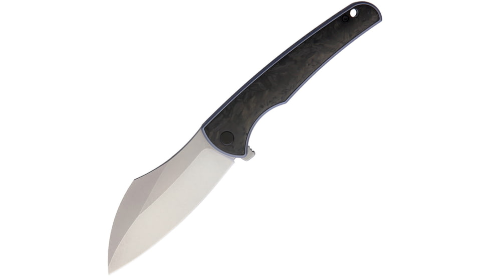 VDK Knives Vice Framelock Folding Knife, 4in stonewash finish Bohler M390 stainless blade, Blue, Blue titanium handle with Marbled carbon fiber inl, VDK041